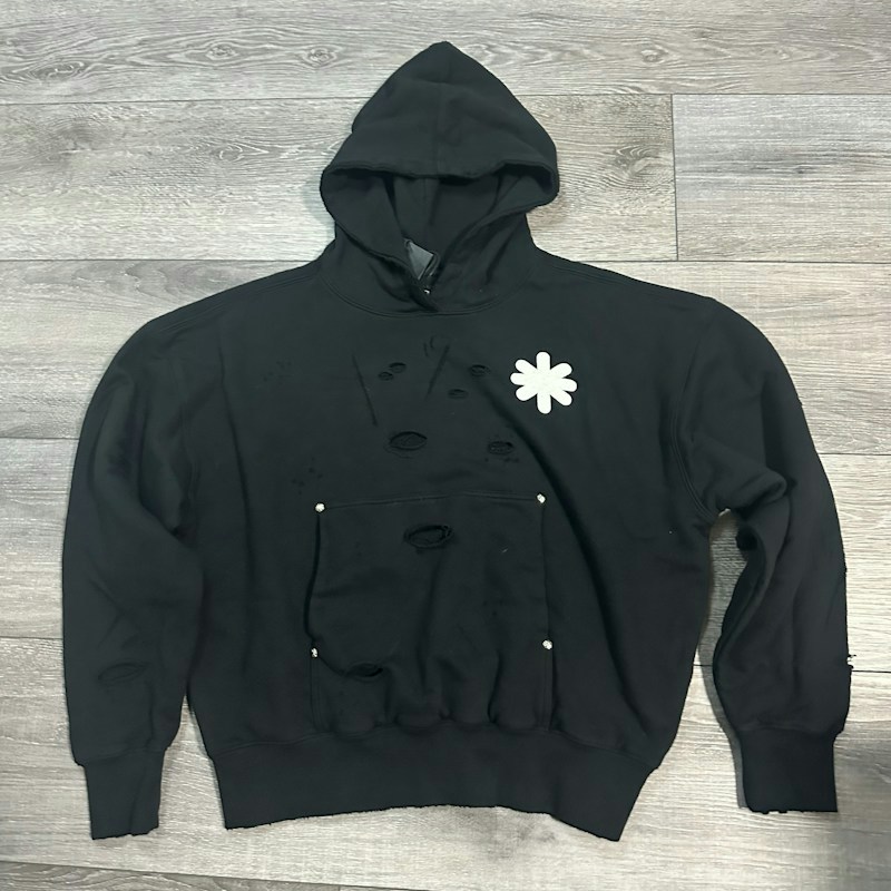 Lostshdws Distressed Flower Hooded Sweatshirt Black