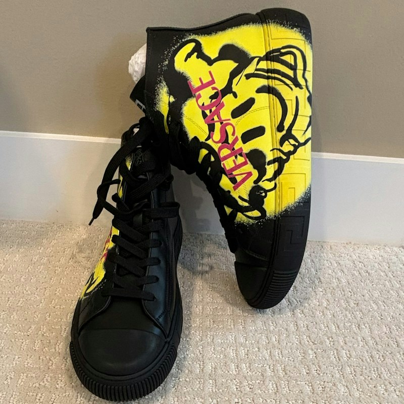 Versace Sneaker Vitello+Stampa Smile Nero Bright Yellow