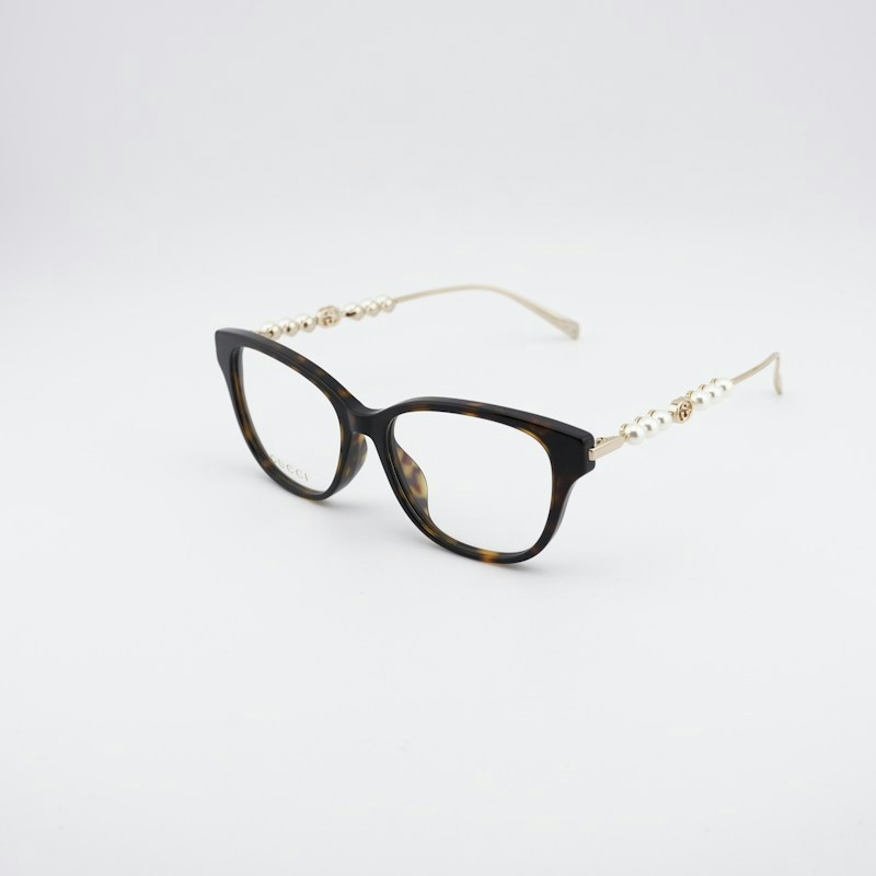 Gucci GG1972OA 003 Square Eyeglasses Dark Havana/Gold with White Pearl