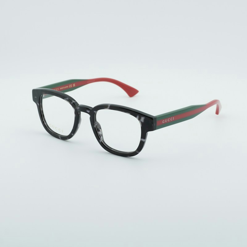 Gucci GG1992O 002 Quadratische Brille, glänzendes Grau, dunkles Havanna, 48 mm