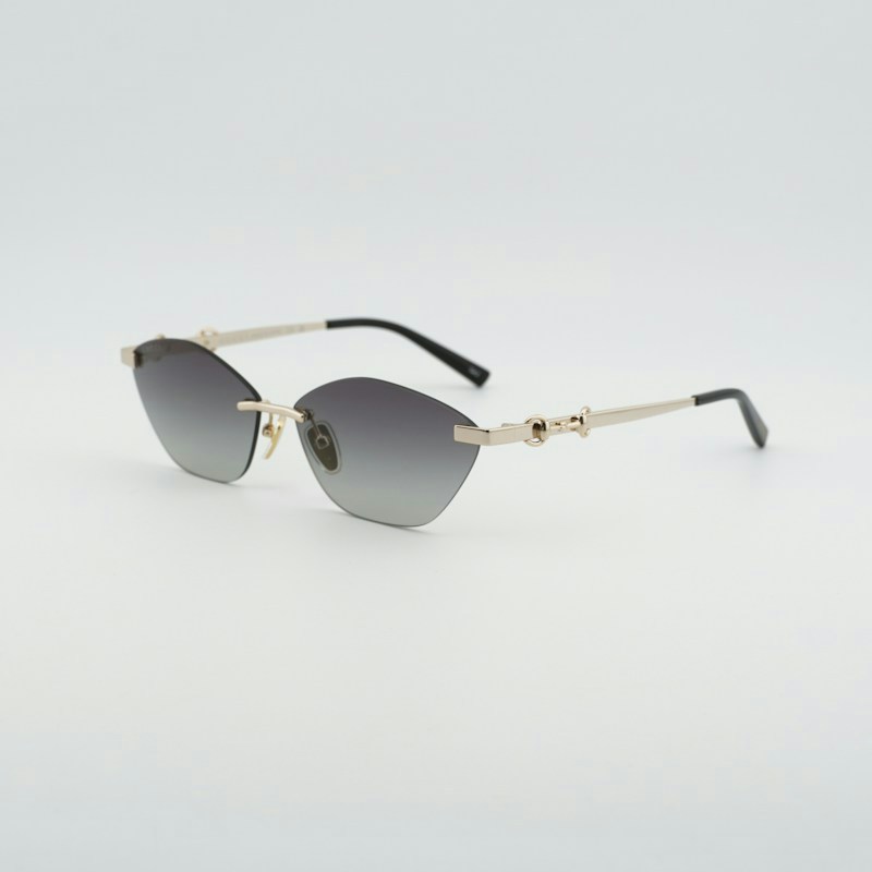 Gucci GG2050S 002 Rimless Cat Eye Sunglasses Gold / Grey