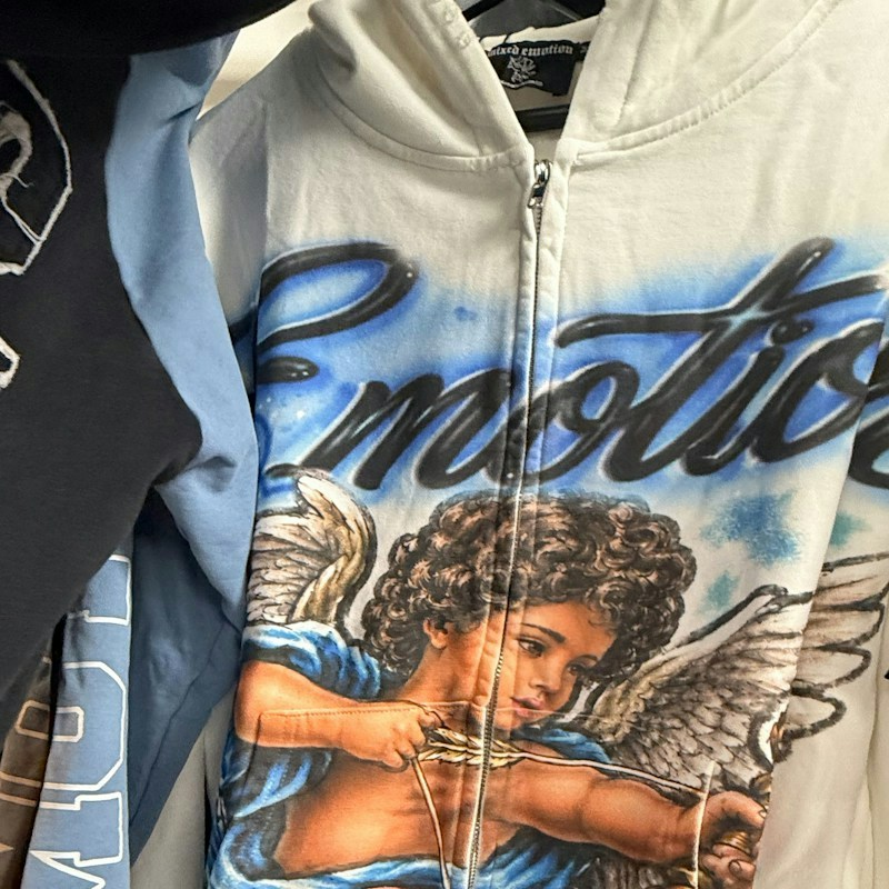 Mixed Emotion Zip Up Hooded Sweatshirt White