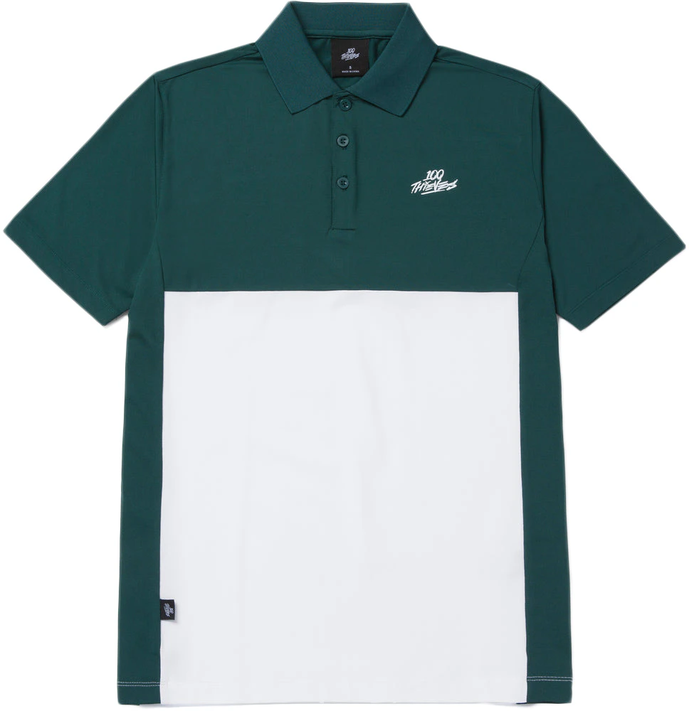 100 Thieves Country Club Par Short Sleeve Polo Forest/White Men's ...