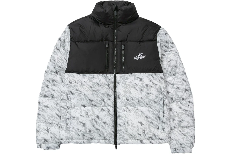 100 Thieves FW22 Puffer Jacket Black/Snow Camo
