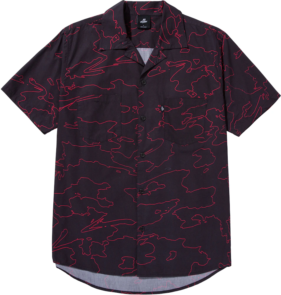 100 Thieves Foundations Geoprint Camp Collar Shirt Black/Red Men's ...