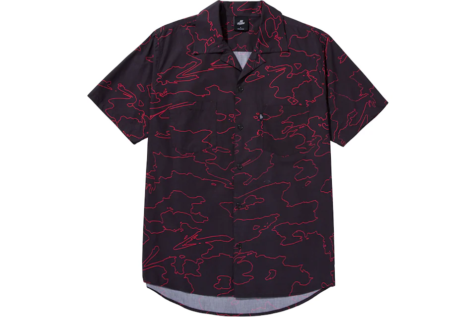 100 Thieves Foundations Geoprint Camp Collar Shirt Black/Red