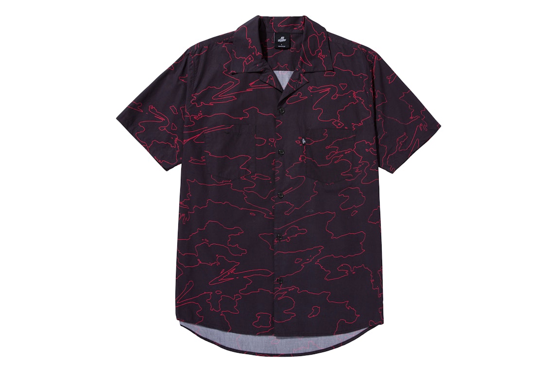 Pre-owned 100 Thieves Foundations Geoprint Camp Collar Shirt Black/red