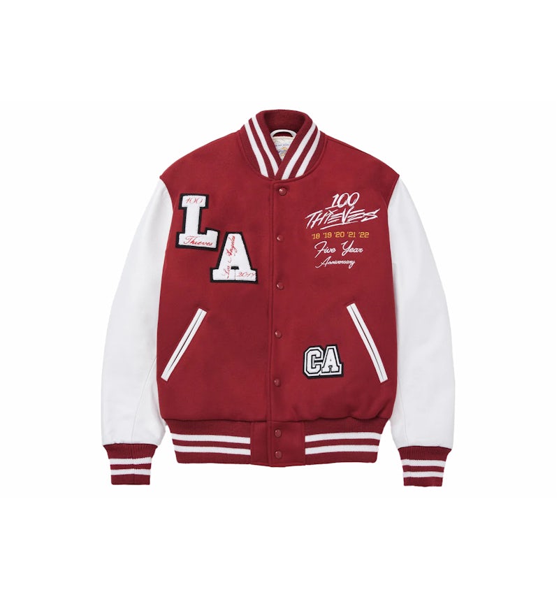 100 Thieves Golden Bear Year Varsity Jacket Red/White Men's