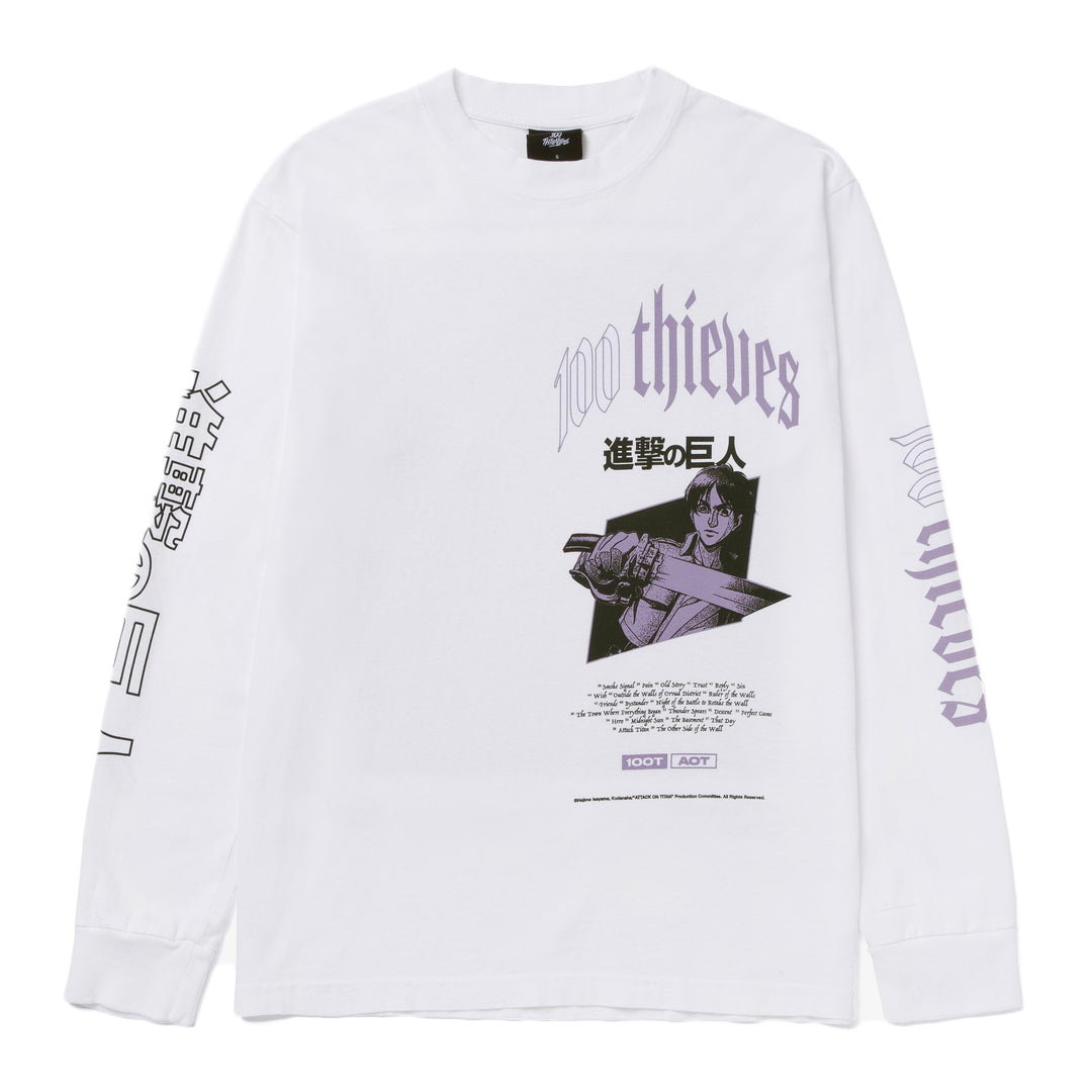 100 Thieves x Attack on Titan Attack Titan Long Sleeve T shirt White