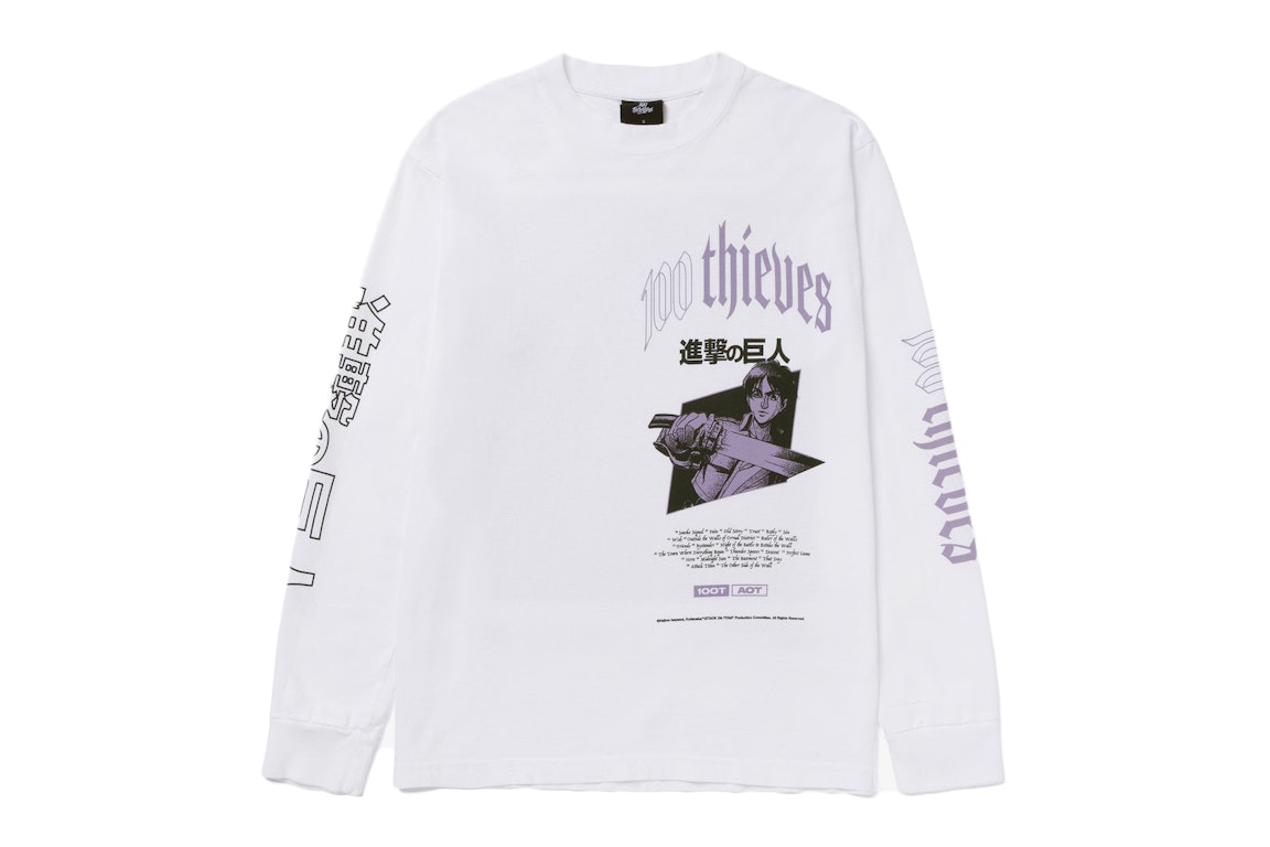 Pre-owned 100 Thieves X Attack On Titan Attack Titan Long Sleeve T-shirt White