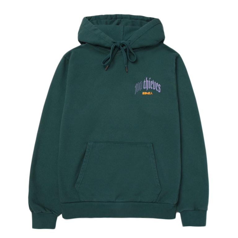 Pre-owned 100 Thieves X Attack On Titan Vme Hoodie Green