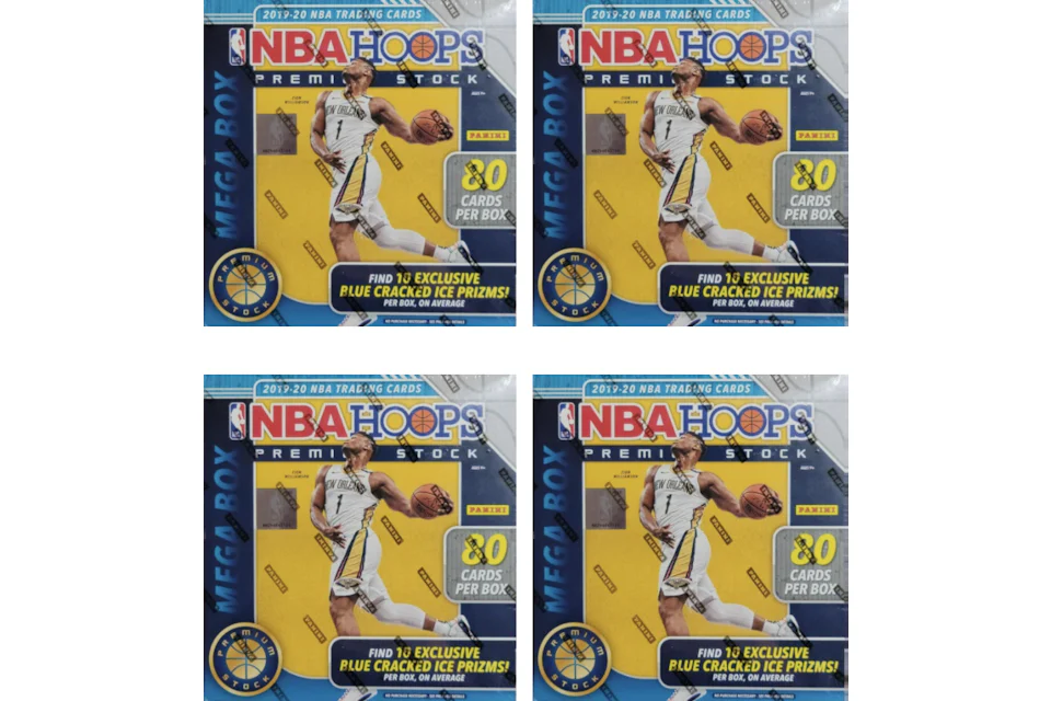 2019-20 Panini NBA Hoops Premium Stock Basketball 80 Ct. Mega Box (Blue Cracked Ice) 4x Lot