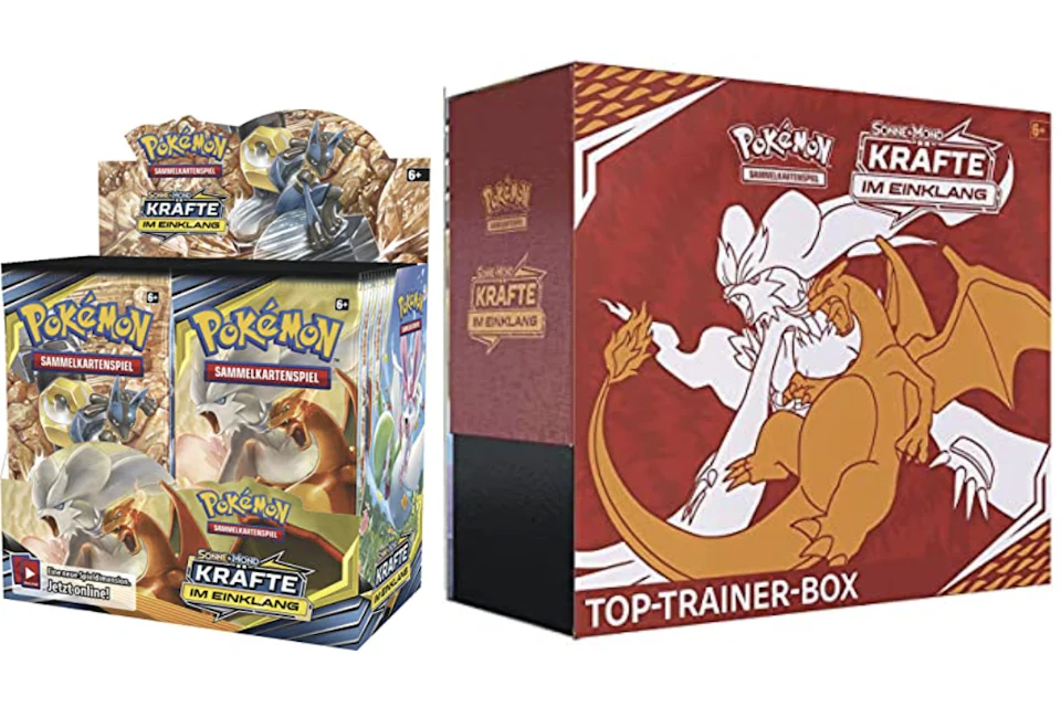 Pokémon TCG Sonne & Mond Kräfte im Einklang Top Trainer Box/Booster Box 2x Bundle
