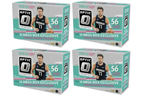 2020-21 Panini Donruss Optic Basketball Mega Box (Viola Shock Prizms) 4x lotto