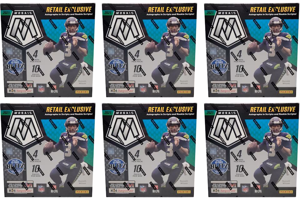 2021 Panini Mosaic Football Mega Box (Walmart) (Reactive Blue Parallels) 6x Lot
