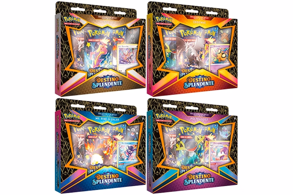 Pokémon GCC Spada e Scudo Destino Splendente Festa Matta Pin Collection Polteageist/Mr. Rime Di Galar/Dedenne/Bunnelby (ITA) 4x Lot