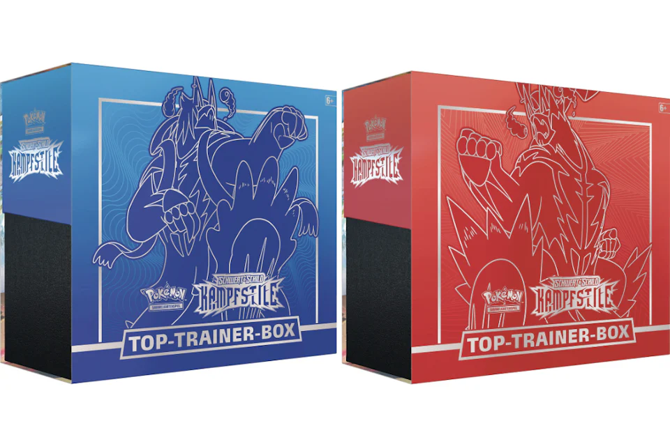 Pokémon TCG Schwert & Schild Kampf Stile Top Trainer Box Blue/Red Bundle 2x Lot