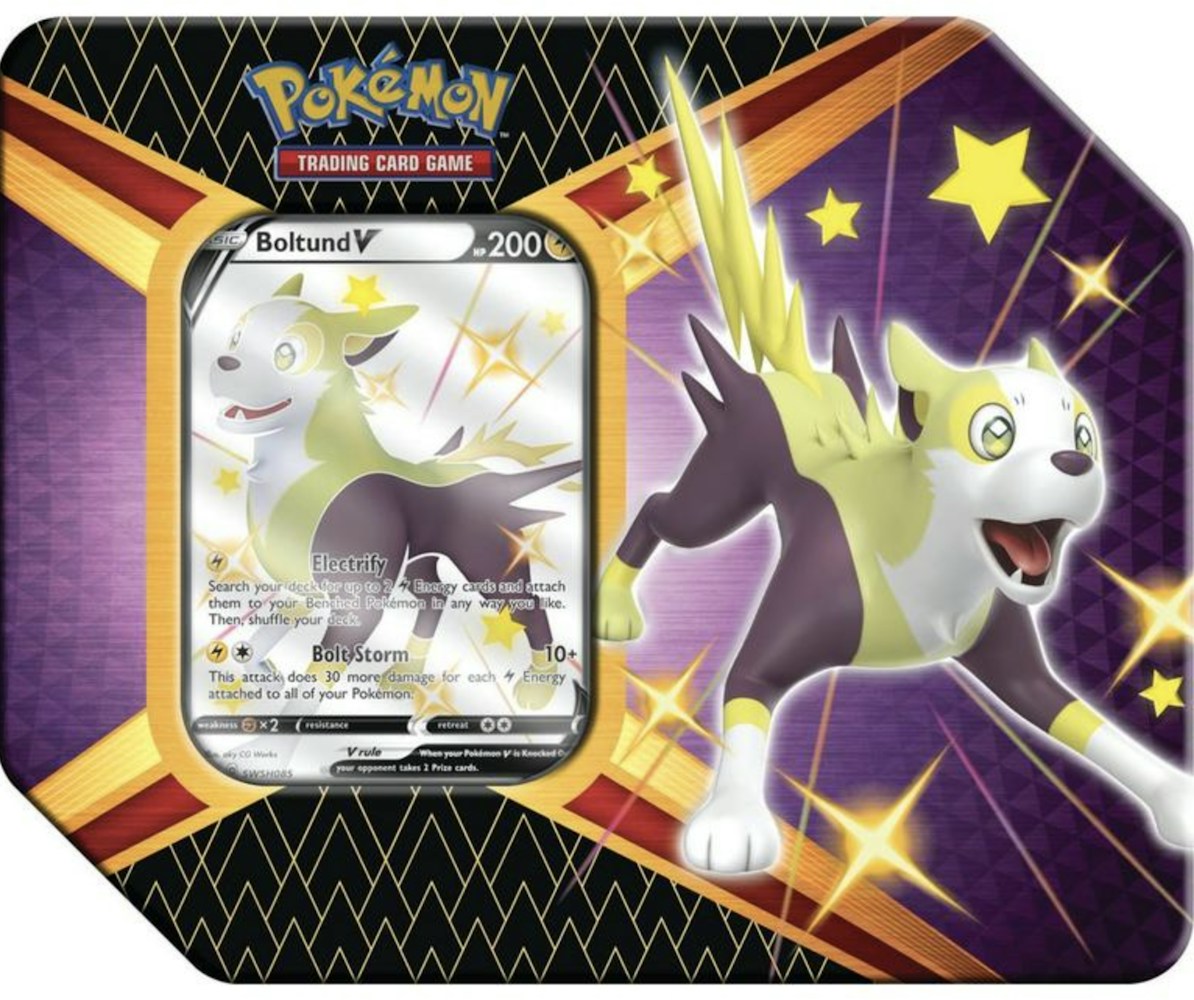 Pokemon Tcg Sword Shield Shining Fates Boltund V Tin 6 Booster Packs Pokemon Tcg Sword Shield Shining Fates Boltund V Tin 6 Booster Packs