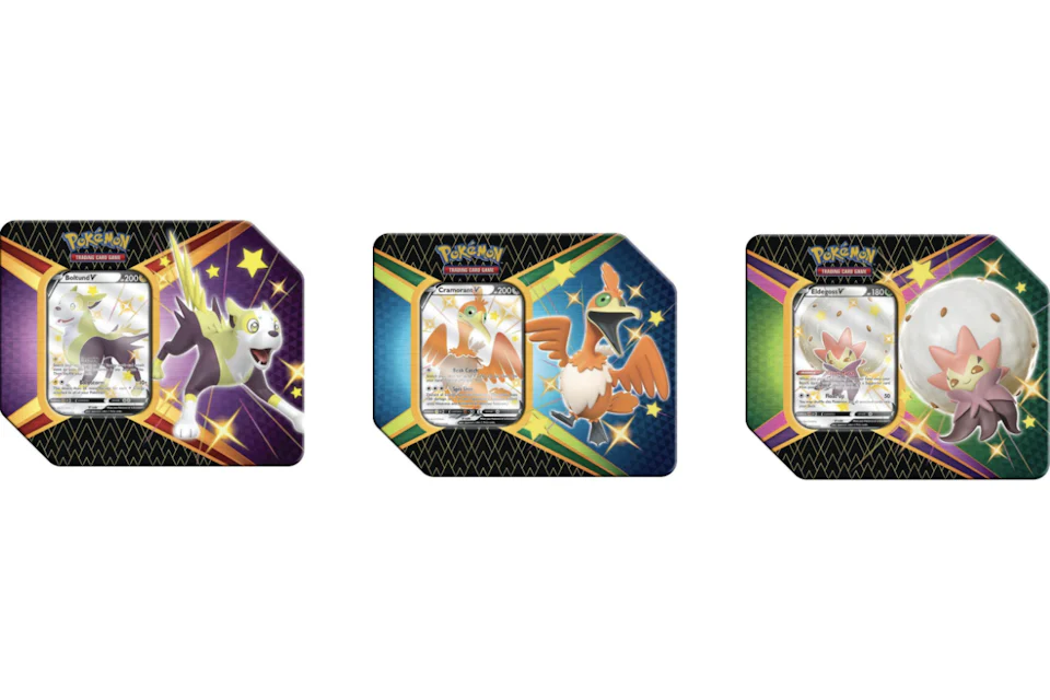 Pokémon TCG Sword & Shield Shining Fates 3X Tin Lot Boltund V/Cramorant V/Eldegoss V (UK Version 5 Booster Packs)