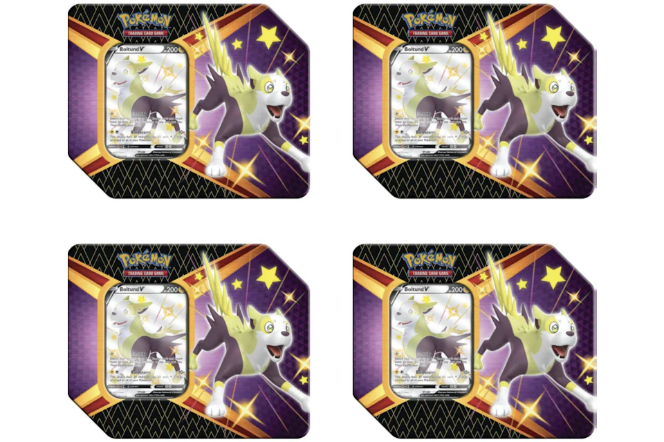 Pokémon TCG Sword & Shield Shining Fates Boltund V Tin 4x Lot (UK Version 5 Booster Packs)