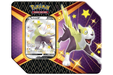 Pokmon TCG Sword & Shield Shining Fates Boltund V Tin (UK Version 5 Booster Packs) - GB Pokmon TCG Sword & Shield Shining Fates Boltund V Tin (UK Version 5 Booster Packs) - GB