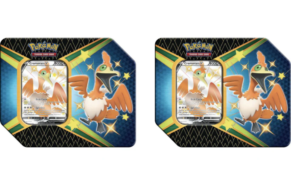 Pokémon TCG Sword & Shield Shining Fates Cramorant V Tin 2x Lot (UK Version 5 Booster Packs)