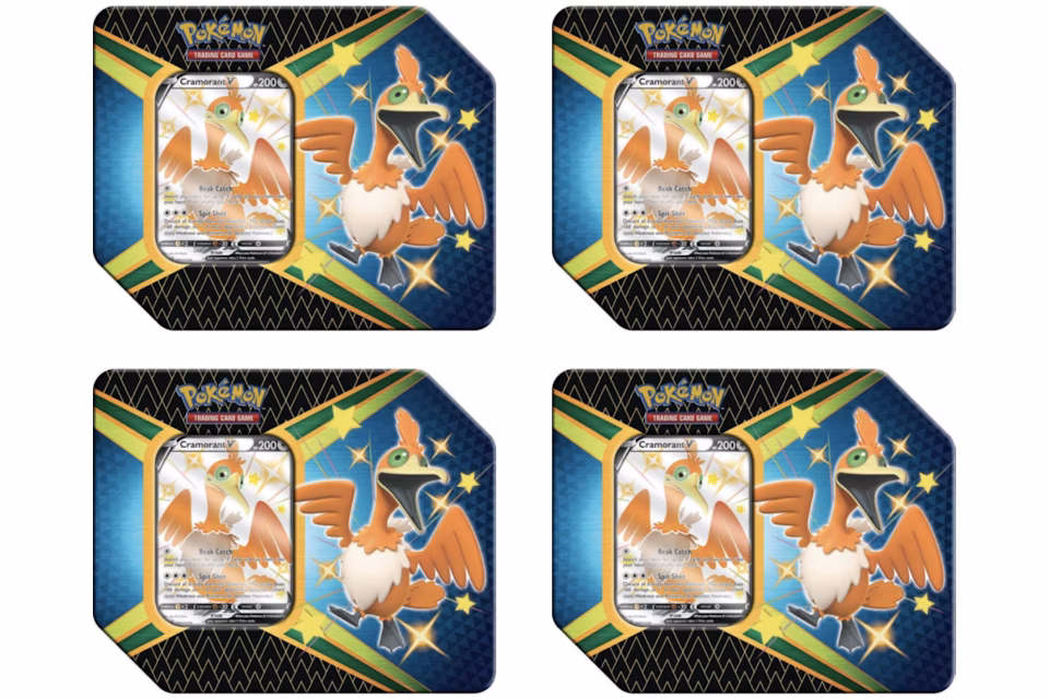 Pokémon TCG Sword & Shield Shining Fates Cramorant V Tin 4x Lot (UK Version 5 Booster Packs)