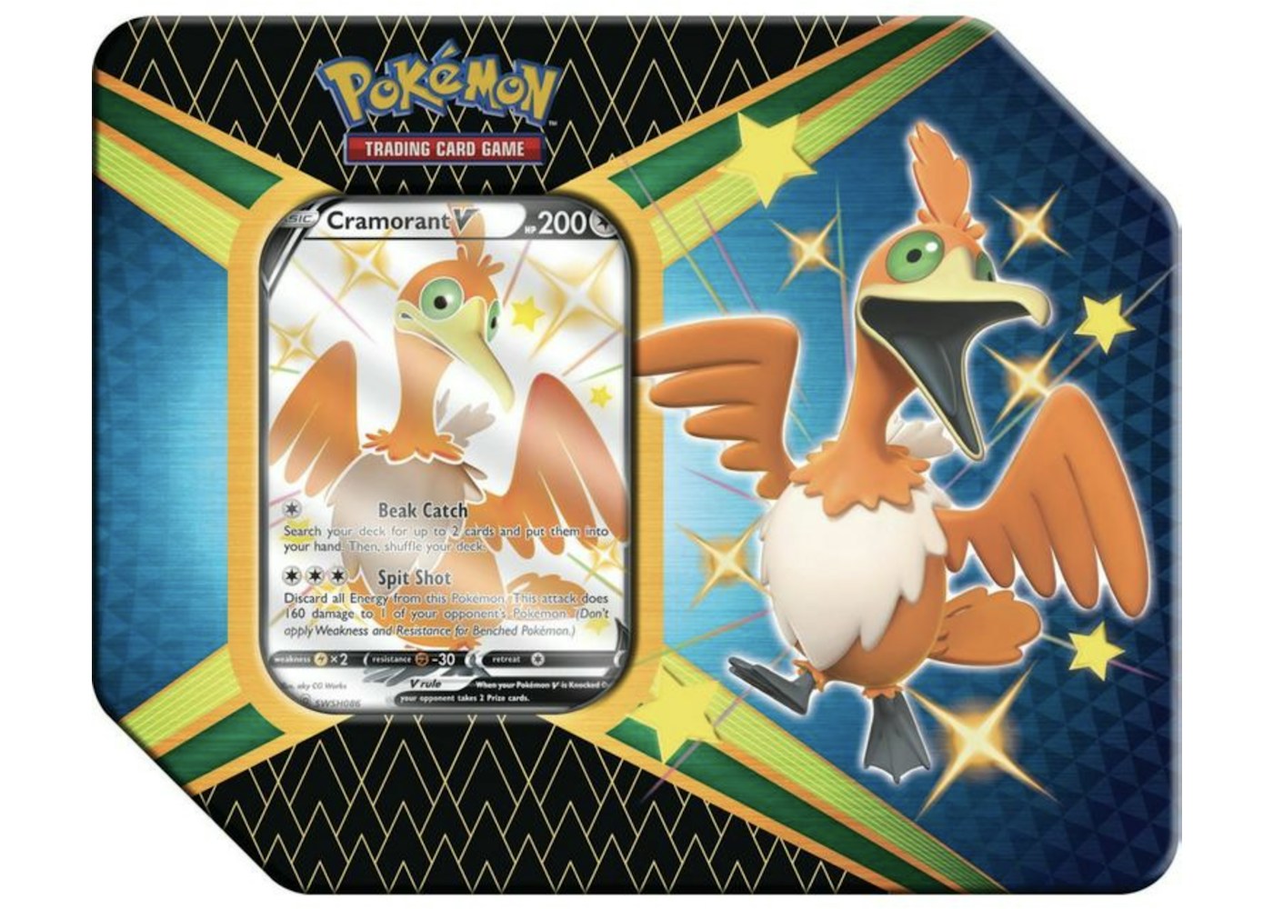 Pokemon Tcg Sword Shield Shining Fates Cramorant V Tin Uk Version 5 Booster Packs 21