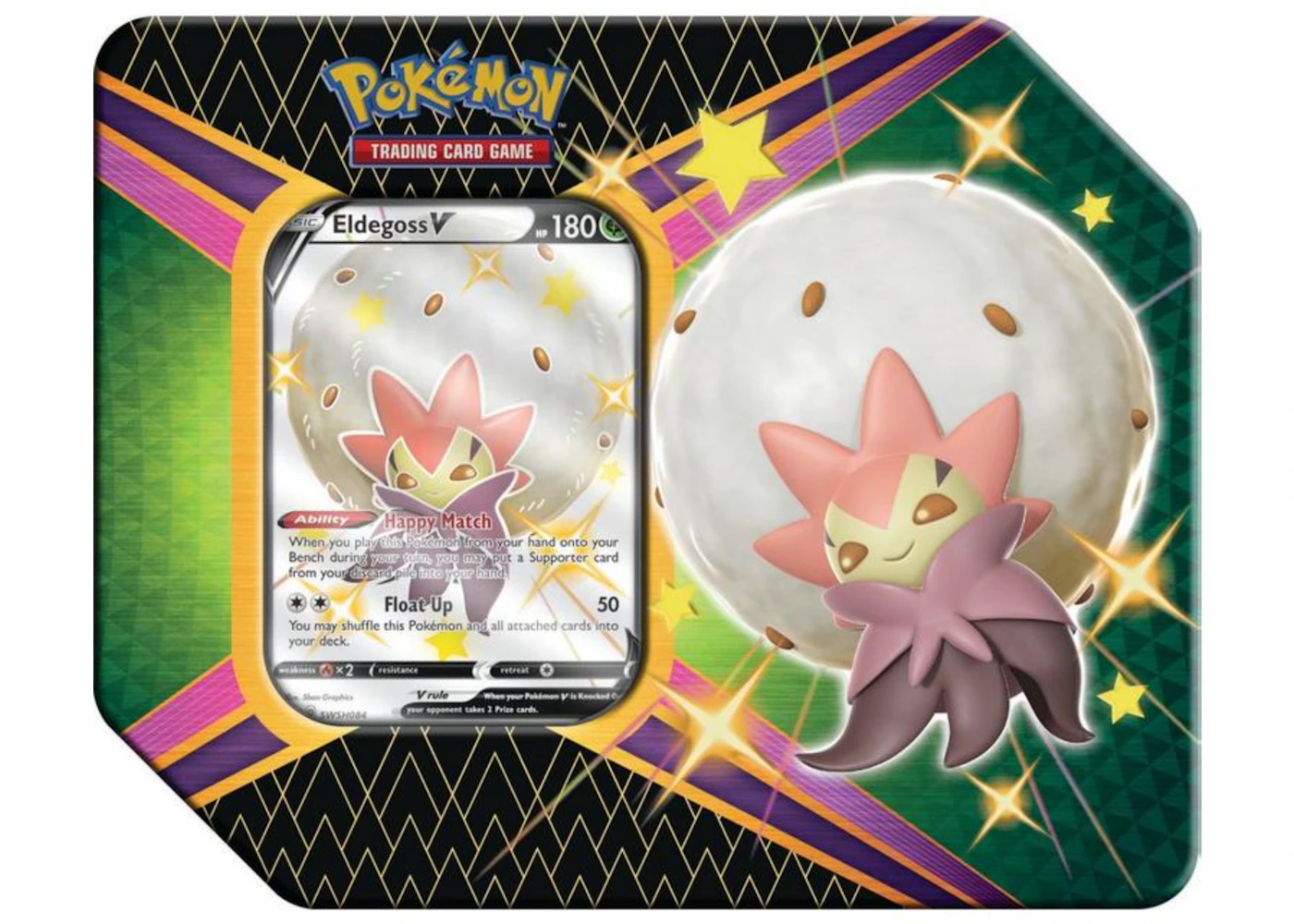 Pokmon TCG Sword & Shield Shining Fates Eldegoss V Tin (UK Version 5 Booster Packs) - US Pokmon TCG Sword & Shield Shining Fates Eldegoss V Tin (UK Version 5 Booster Packs) - US