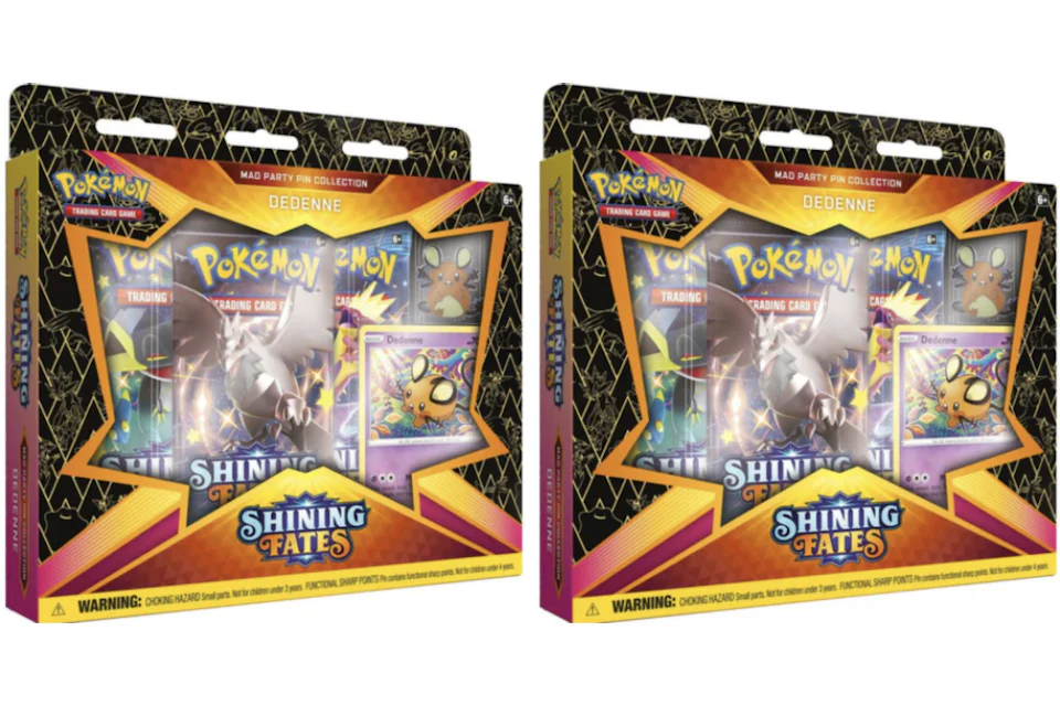 Pokémon TCG Sword & Shield Shining Fates Mad Party Pin Collection Dedenne 2x Lot