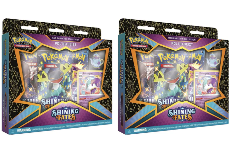 Pokémon TCG Sword & Shield Shining Fates Mad Party Pin Collection Polteageist 2x Lot
