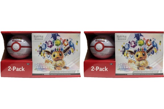 Caja de entrenamiento de élite Pokémon Scarlet & Violet Prismatic Evolutions 2025 + Pokeball Sam's Club, 2 lotes