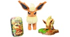 2025 Pokémon Scarlet & Violet Prismatic Evolutions Flareon Plush, Figure & TCG Mini Tin Bundle