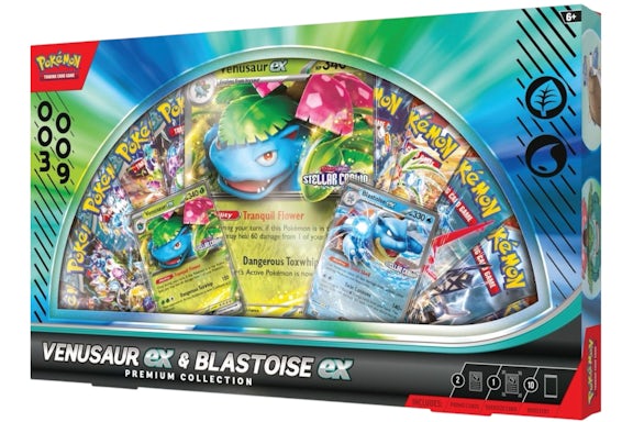 Premium-Kollektion 2025 Pokémon Scarlet & Violet Venusaur ex und Blastoise ex