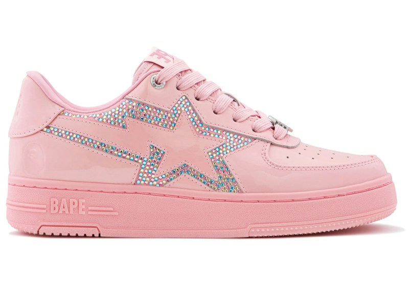 A Bathing Ape Bape Sta Icon Low #3 Pink Patent Cotton Candy Rhinestone