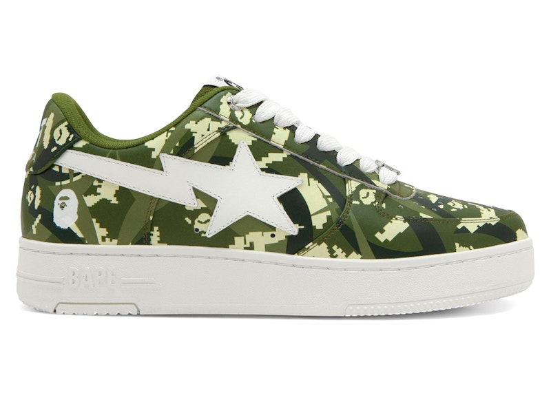 Pre-owned Bape Men's A Bathing Ape  Sta Low Clot Digital Camo Sneakers In Green/white In Multi