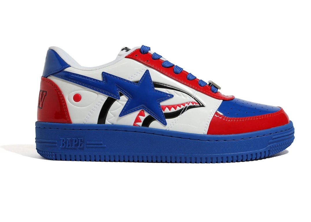 Pre-owned Bape A Bathing Ape  Sta Low London Store Shark Blue Sole In White/red-blue