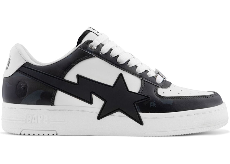 Pre-owned Bape Men's A Bathing Ape  Sta Low Os #1 Camo Sneakers In Black/white In Multi