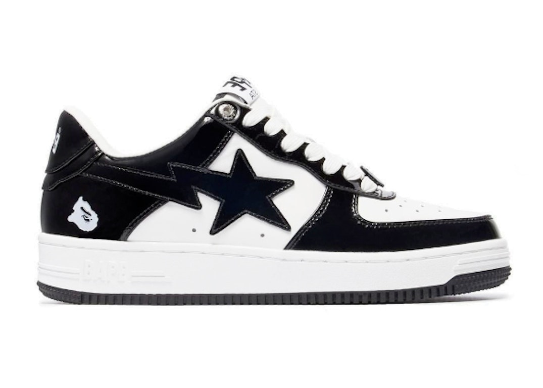 Pre-owned Bape A Bathing Ape  Sta Patent Leather Black White In Black/white