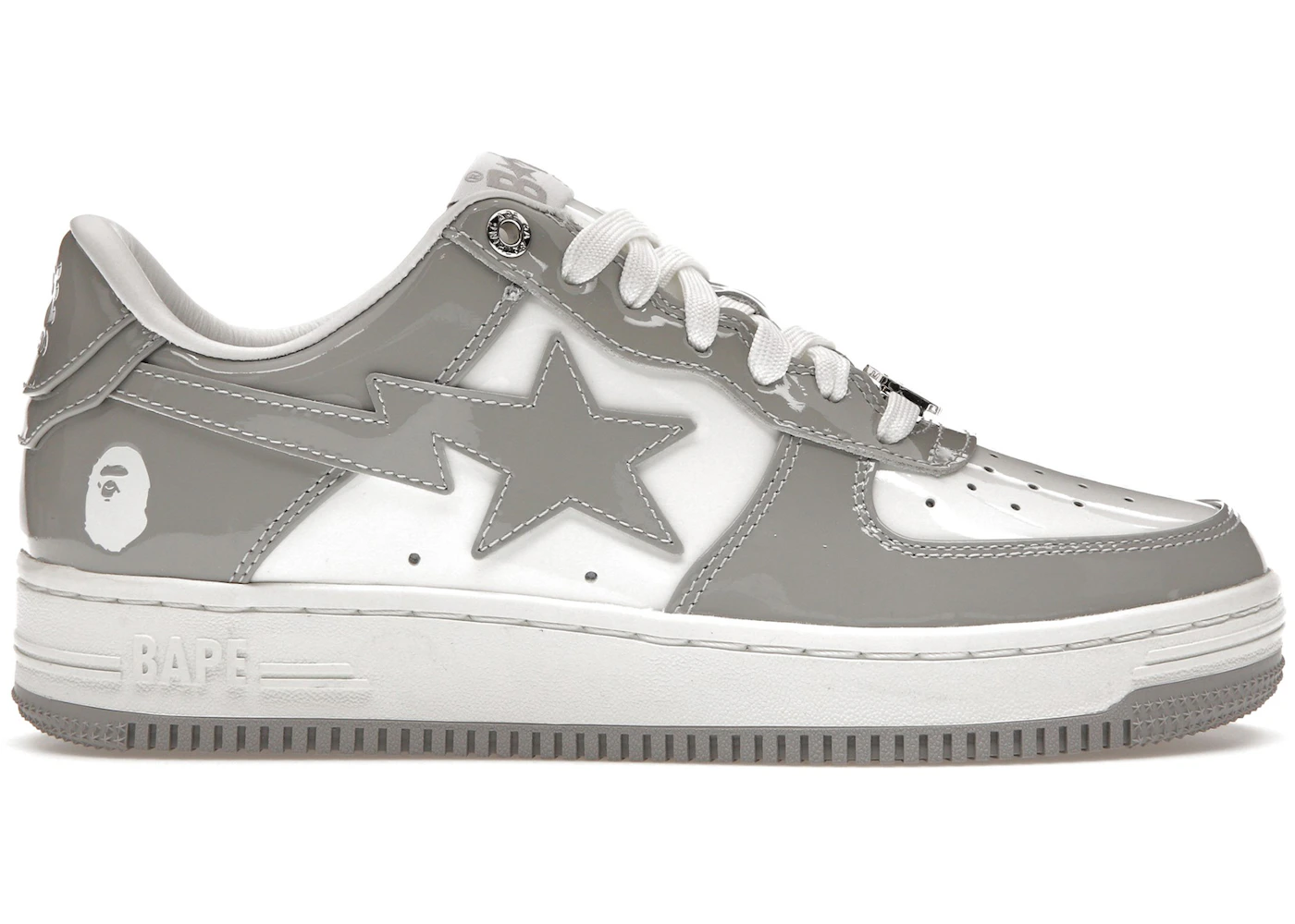 A Bathing Ape Bape Sta Patent Leather White Grey (2023) Men #39 s 1I70 A Bathing Ape Bape Sta Patent Leather White Grey (2023) Men #39 s 1I70