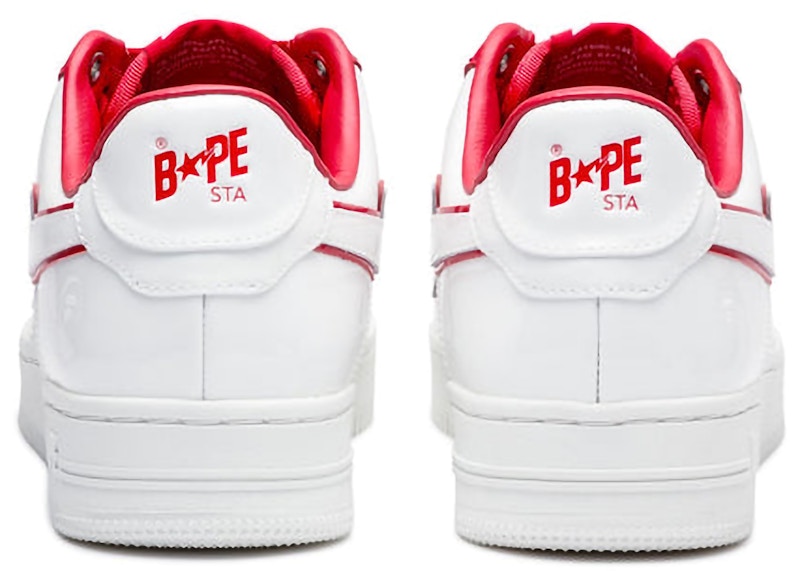 A Bathing Ape Bape Sta Patent Leather White Red Men's - 1J30-191