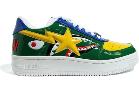 A Bathing Ape Bape Sta Low M2 20th Anniversary Patent Green Shark