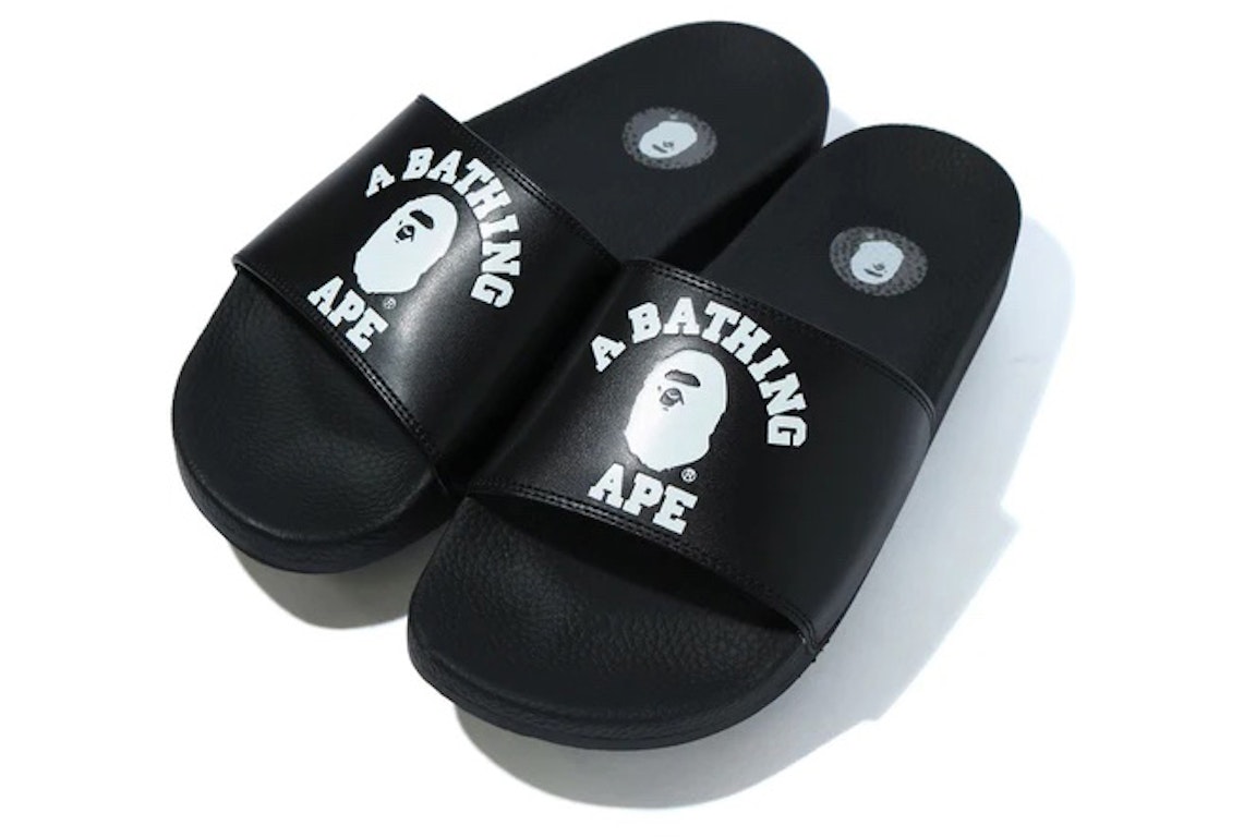 Pre-owned Bape A Bathing Ape College Slide Sandals Black (fw22) In Black/black