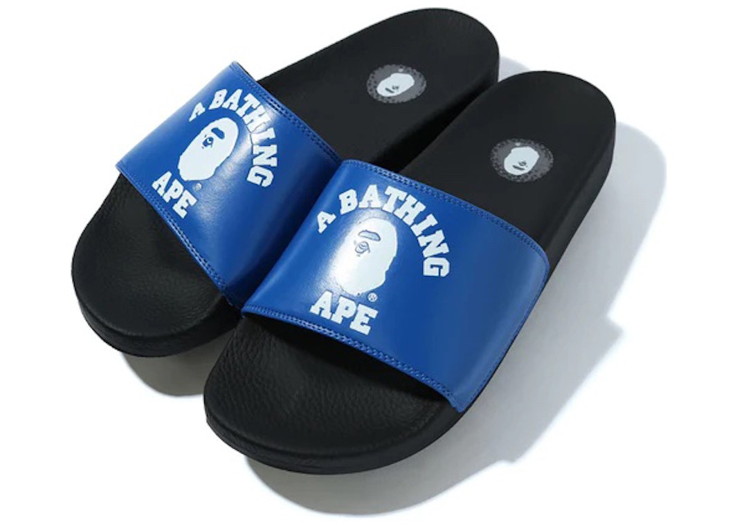 Pre-owned Bape A Bathing Ape College Slide Sandals Blue (fw22) In Blue/black