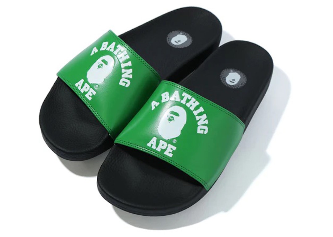 Pre-owned Bape A Bathing Ape College Slide Sandals Green (fw22) In Green/black
