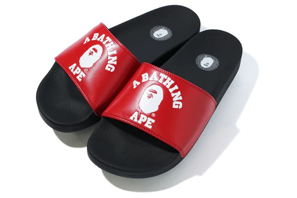 Pre-owned Bape A Bathing Ape College Slide Sandals Red (fw22) In Red/black