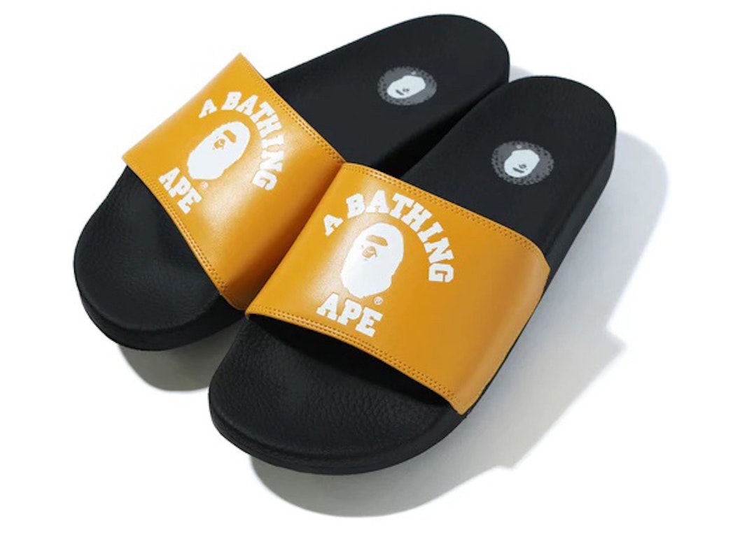 Pre-owned Bape A Bathing Ape College Slide Sandals Yellow (fw22) In Yellow/black