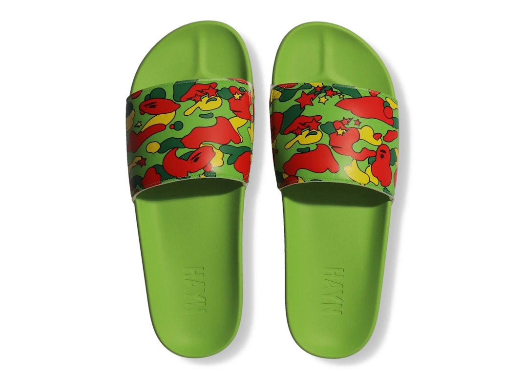 Pre-owned Bape A Bathing Ape Hayn Slide Green Sta Camo In Green/red/yellow