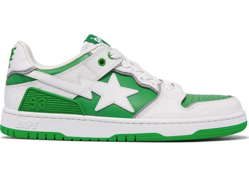 Pre-owned Bape Men's A Bathing Ape Sk8 Sta #1 Ostrich Pack White Sneakers In Green