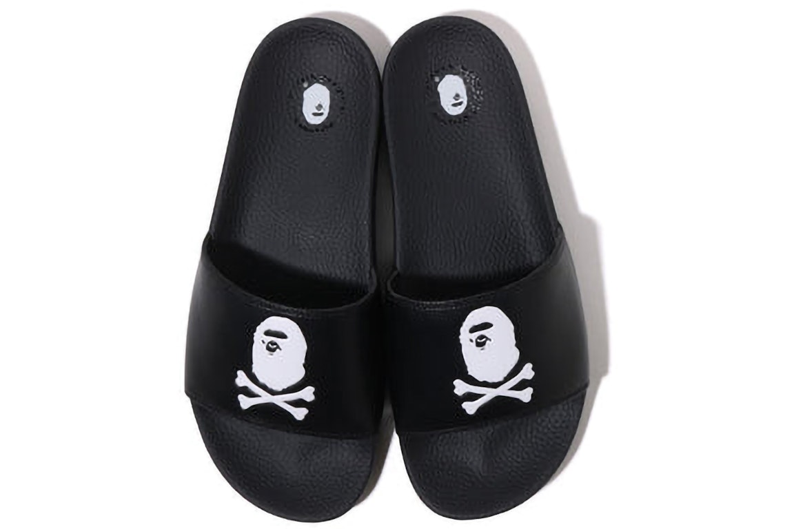 Pre-owned Bape A Bathing Ape Slide Sandals Crossbone Black In Black/white